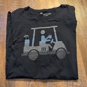 Travis Mathew Black Tee with Reflective Gray Golf Cart Graphic